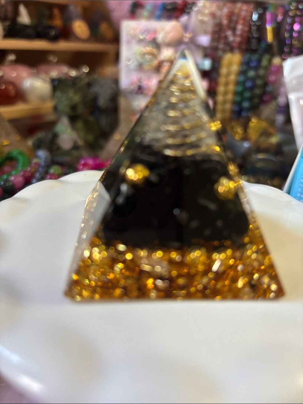 Black Obsidian Orgone Pyramid Home Accent - Elegant Table Ornament